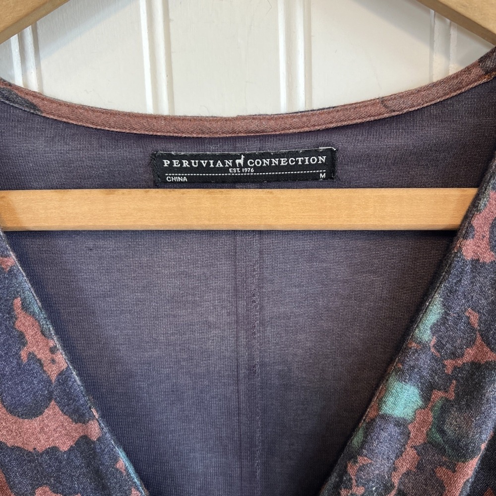 PERUVIAN CONNECTION Dress Faux Wrap Long Sleeve Midi Multicolor V Neck Size M - Picture 3 of 5